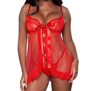 Be Wicked Emma Babydoll With Matching G-String Thong Red Large